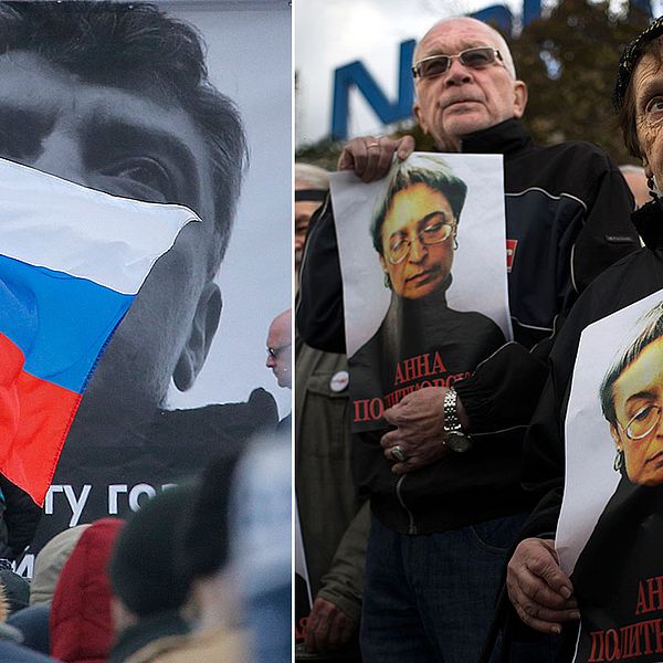 Manifestation för dödade politikern, Boris Nemtsov och för dödade journalisten Anna Politkovskaja.