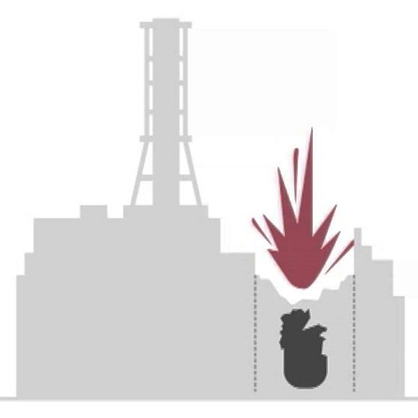 Ritad bild på när kärnkraftet exploderar i Tjernobyl.