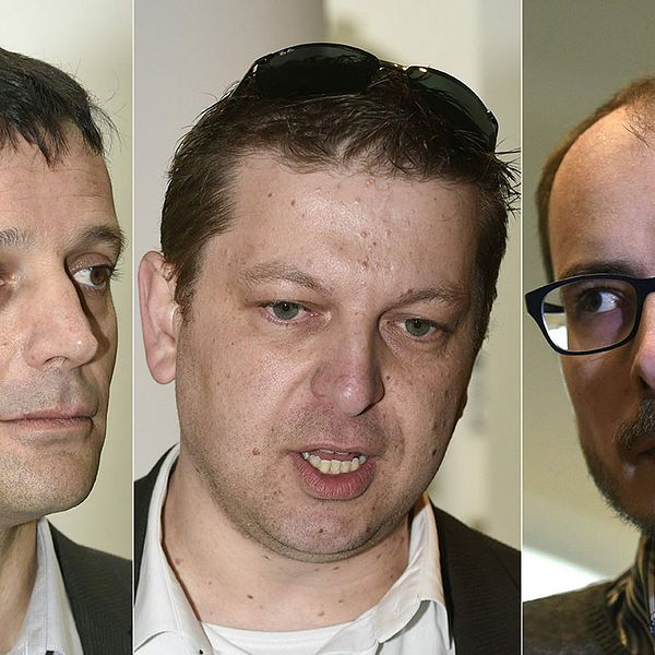 Från vänster i bild: Franska journalisten Edouard Perrin, tidigare PwC-anställda Raphael Halet och Antoine Deltour.