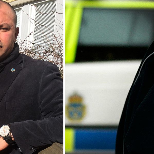 Ahad Nobakhti och en genrebild på en polislogga.