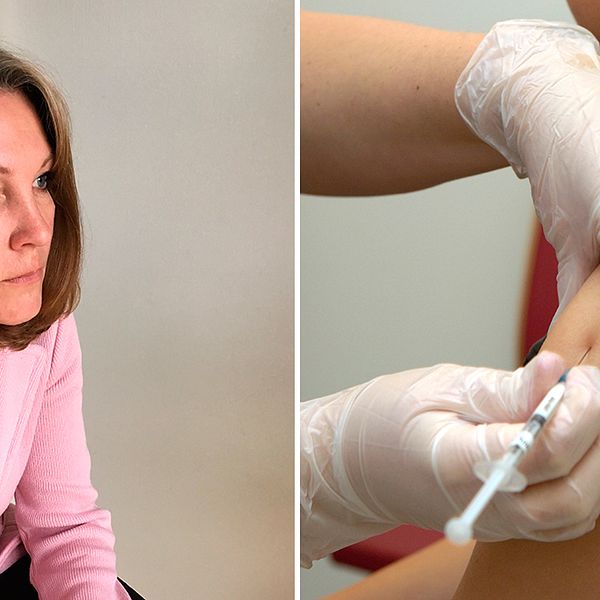 Kathlyne Lindfors och pojke som får vaccin.