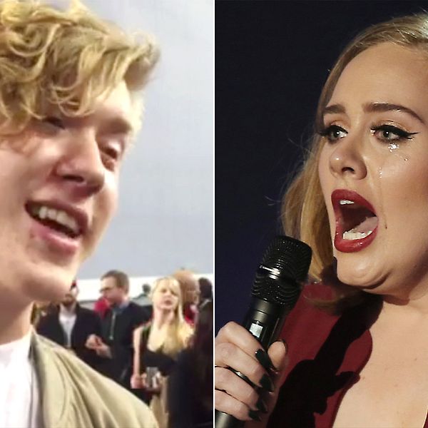 Artisten Kalle Johansson, 19 år gammal, var märkbart tagen efter konserten med Adele där han själv fick framföra en duett med stjärnan – bilden på den brittista sångerskan är tagen från ett annat tillfälle.