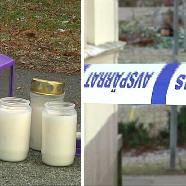 Tända ljus i Stadsparken i Oskarshamn där kvinnan hittades livlös