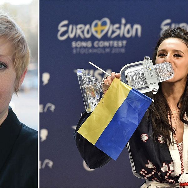 SVT:s korrespondent Elin Jönsson och Ukrainas vinnare Jamala.
