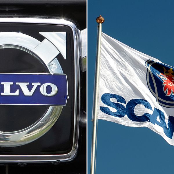 Volvo, respektive Scanias logga.
