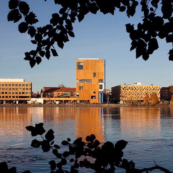 Bildmuseet och Arkitekthögskolan i Umeå sett från motsatt sida av Umeälven.