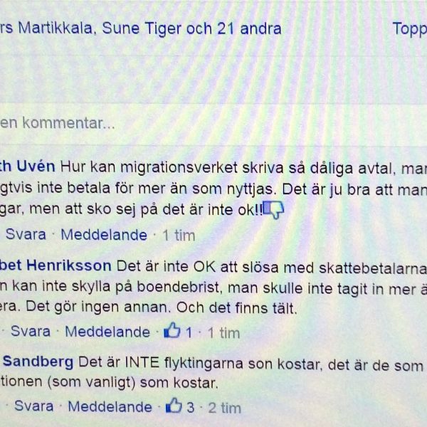 Bild från facebook på tittarreaktioner på SVT Norrbottens granskning