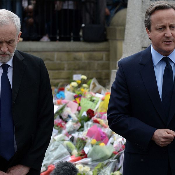 Labours partiledare Jeremy Corbyn och den brittiske premiärministern David Cameron.