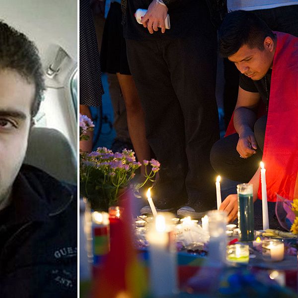 Den misstänkta Orlando-terroristen Omar Mateen, och sörjande vid en minnesplats i Washington.