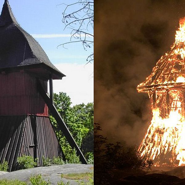 Klockstapeln i Sigtuna brann ner till grunden förra året