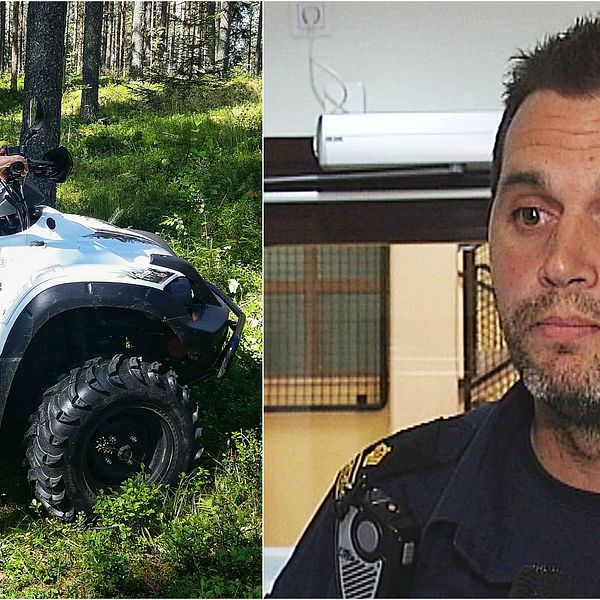 En man på fyrhjuling och en polis