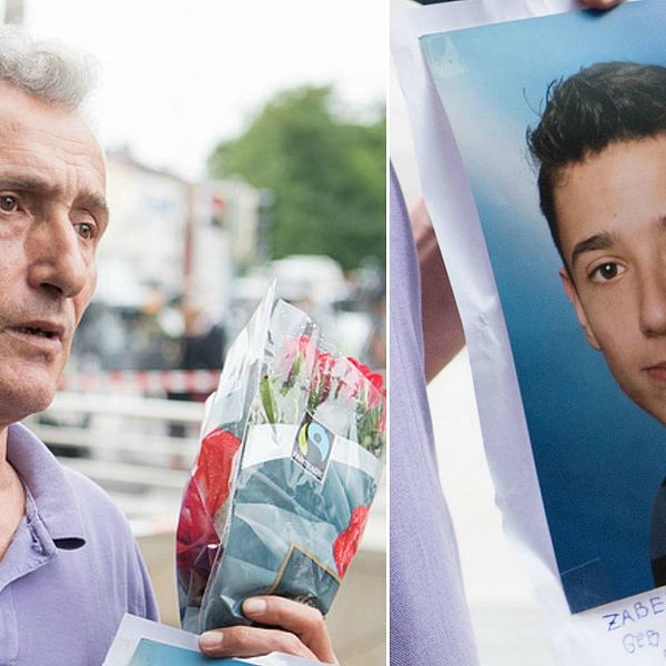 Naim Zabergja, till vänster i bild, förlorade sin son Dijamant Zabergja, till höger i bild, i gårdagens skottdrama i Tyskland.
