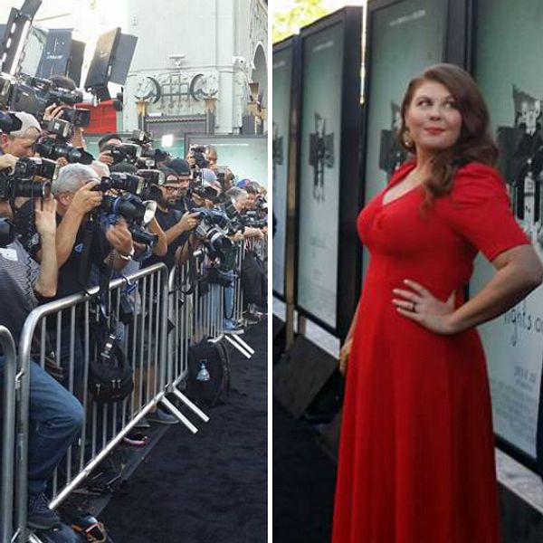 Collagebild fotografer Hollywood och Lotta Losten med David. F Sandberg från Jönköping på premiär av Lights Out