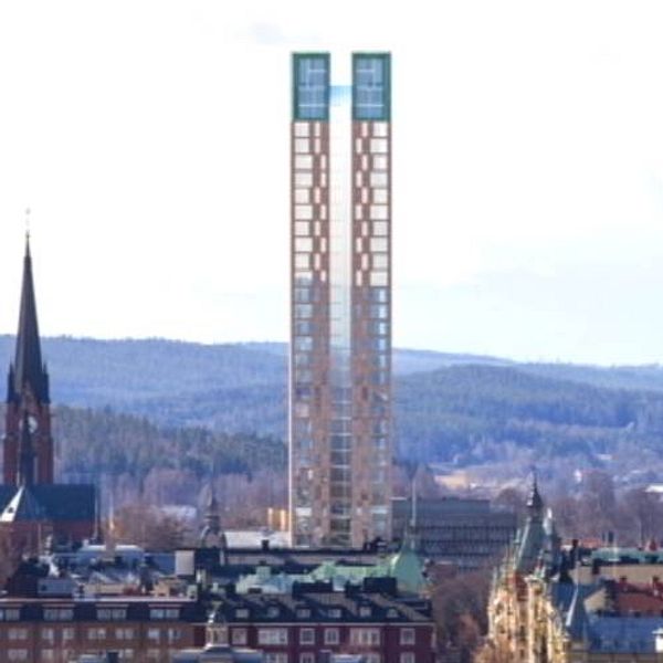 Skiss på hur en skyskrapa på Torget i Sundsvall skulle kunna se ut