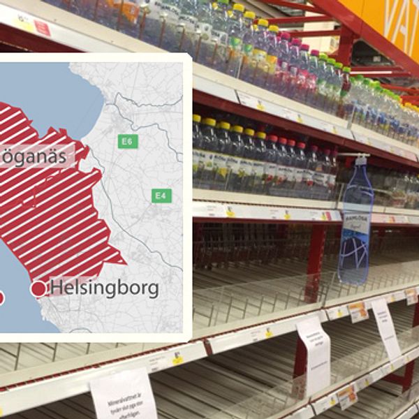 I många butiker i Helsingborg och Höganäs gapar hyllorna med flaskvatten tomma efter bakterielarmet.
