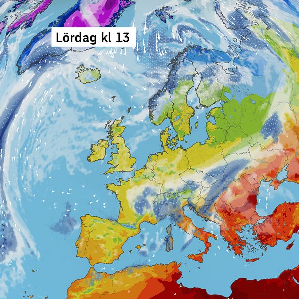 Väderkarta som visar väder i Europa – prognos för de kommande dagarna