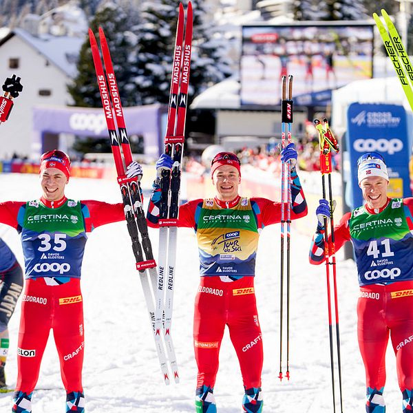 Trippelt norskt på pallen i jaktstarten i Tour de Ski Davos
