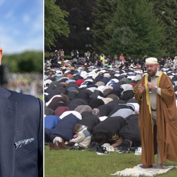 Faraj Sammo, vd Göteborgs moske inledde firande på söndagen.
