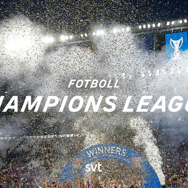 Champions League-final, konfetti i luften och delvis synlig jublande publik.