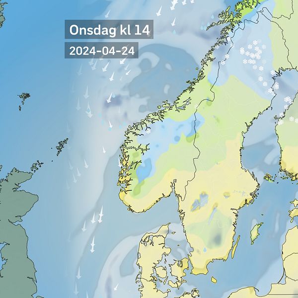 Väderkarta som visar väder i Sverige – prognos för i dag och kommande dagar.