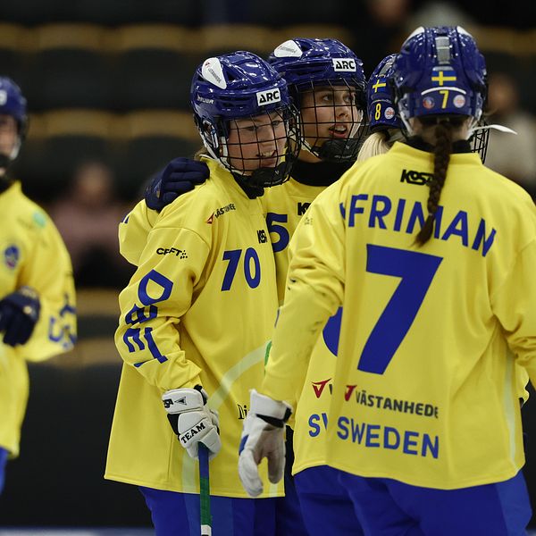Sveriges spelare firar efter 6-2-målet mot USA.