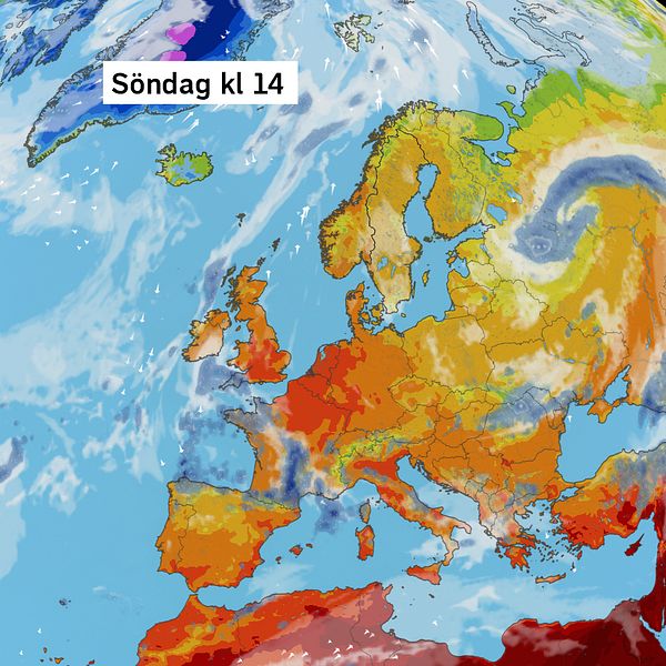 Väderkarta som visar väder i Europa – prognos för de kommande dagarna