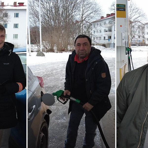 Susanne Lindstam, Adem Aslan och Dicke Båvensjö på en bensinmack i Vällingby