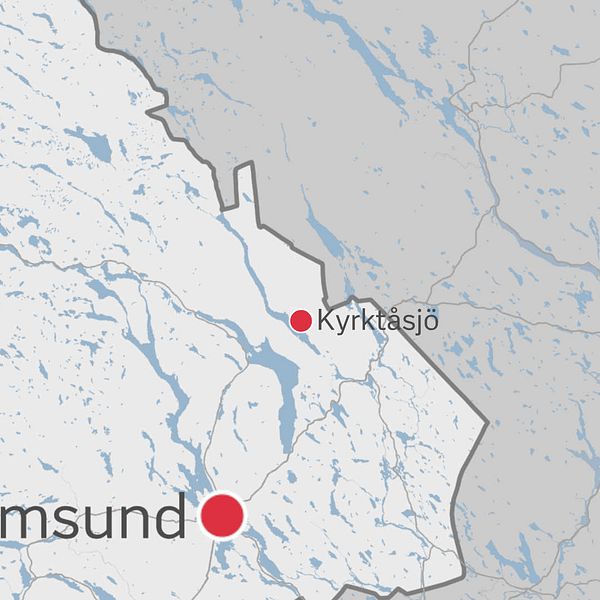 Karta över norra delarna av Strömsunds kommun, med Kyrktåsjö markerat