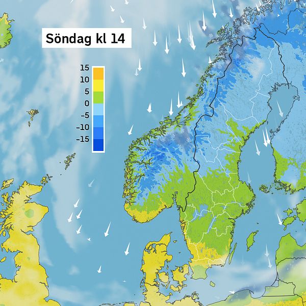Väderkarta som visar väder i Sverige – prognos för i dag och kommande dagar.