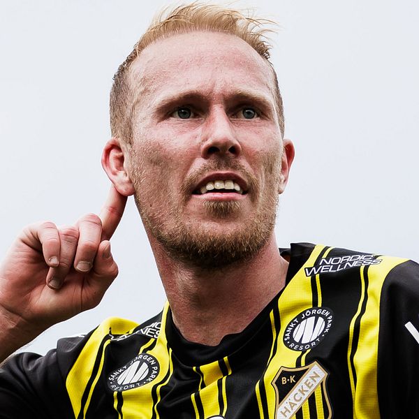 Mikkel Rygaard jublar efter sitt 4-0-mål mot AIK