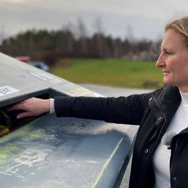 Maria Samuelsson avfallschef Kungsbacka vid återvinningsstation i Frillesås.