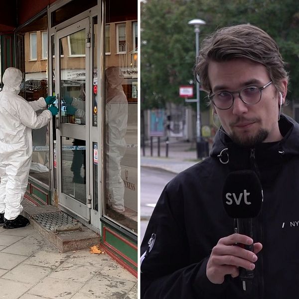 Puben i Sandviken där skjutningen ägde rum och SVT:s reporter på platsen.