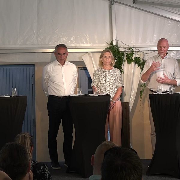 Charlotte Petri Gornitzka, MSB, Roberto Maiorana, Trafikverket, Annica Sohlström, Livsmedelsverket, Robert Andrén, Energimyndigheten och Stefan Hollmark, Region Gotland diskuterar civilt försvar.