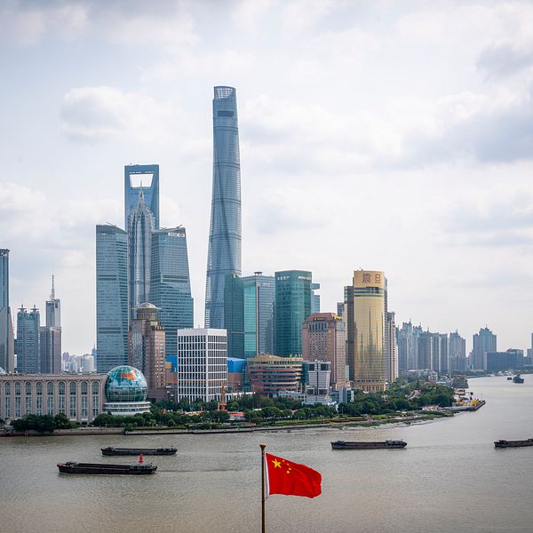 Shanghai berømte skyline i Pudong