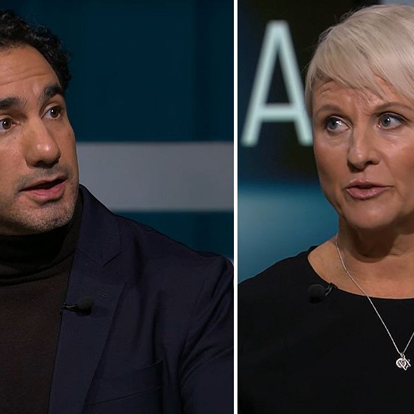 Ardalan Shekarabi och Anna Tenje i debatt om a-kassan i tv-programmet Agenda.