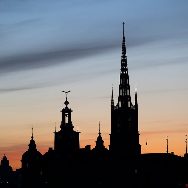 Riddarholsmkyrkans torn i solnedgång