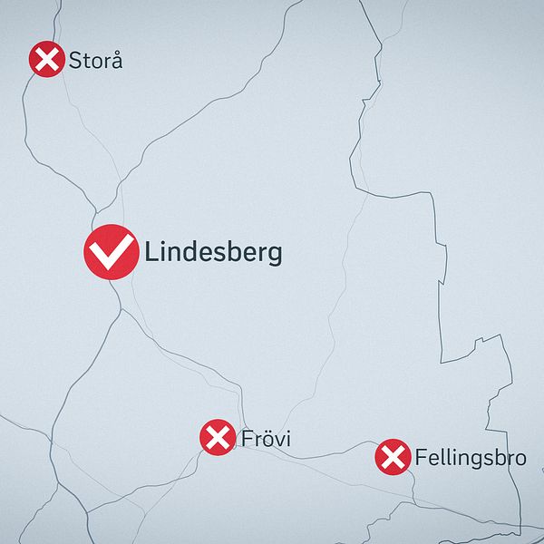 En karta över vårdcentraler i Lindesbergs kommun som föreslås läggas ned.