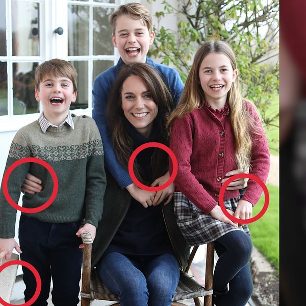 Prinsessan Kate Middleton sitter omgiven av sina barn