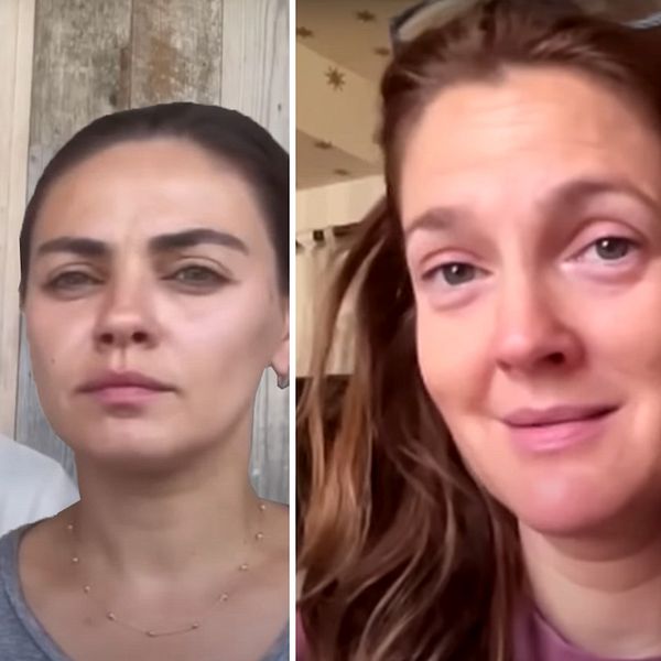 Ashton Kutcher och Mila Kunis i bild till vänster och Drew Barrymore i annan bild till höger.