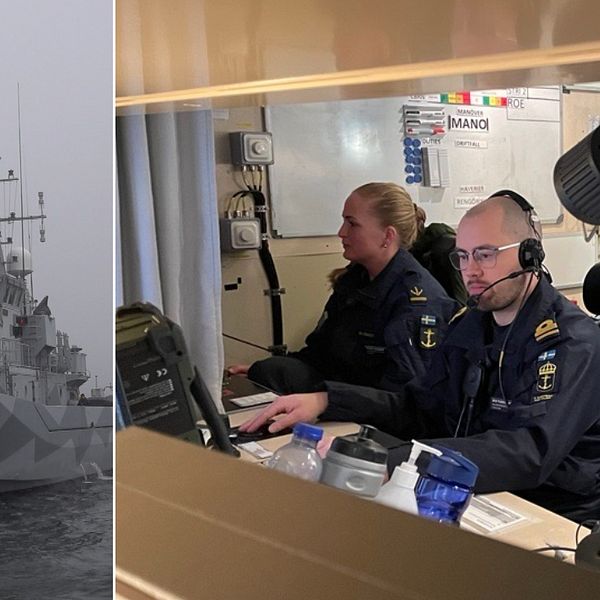 HMS Koster minröjningsfartyg av Koster-klass. Personal i kontrollrum