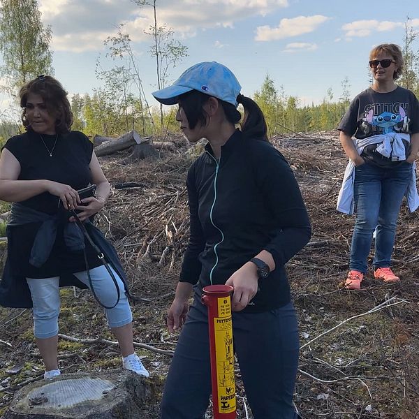 Utrikesfödda kvinnor i skog deltar i läget för att väcka intresse för skogsarbete.