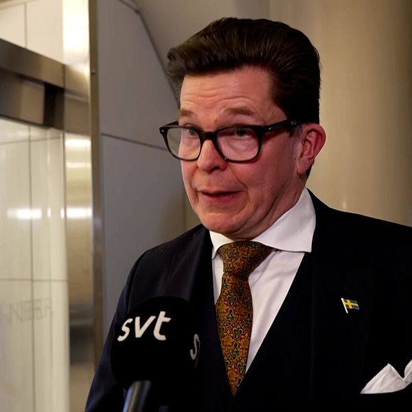 Talman Andreas Norlén framför svenska flaggan i riksdagen