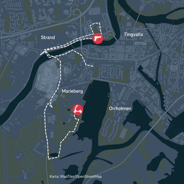 En karta över Karlstad med en pistol och en elsparkcykel