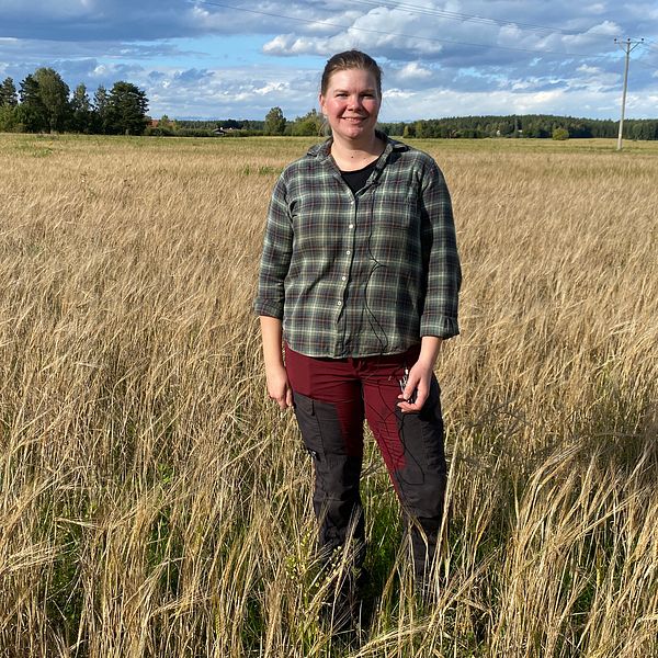 Johanna Björs, ordförande LRF Ungdomen Dalarna står på en åker.