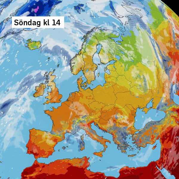Väderkarta som visar väder i Europa – prognos för de kommande dagarna