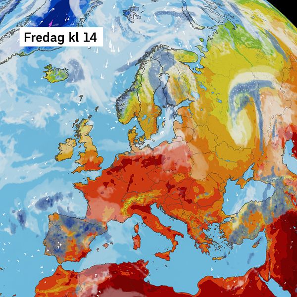 Väderkarta som visar väder i Europa – prognos för de kommande dagarna