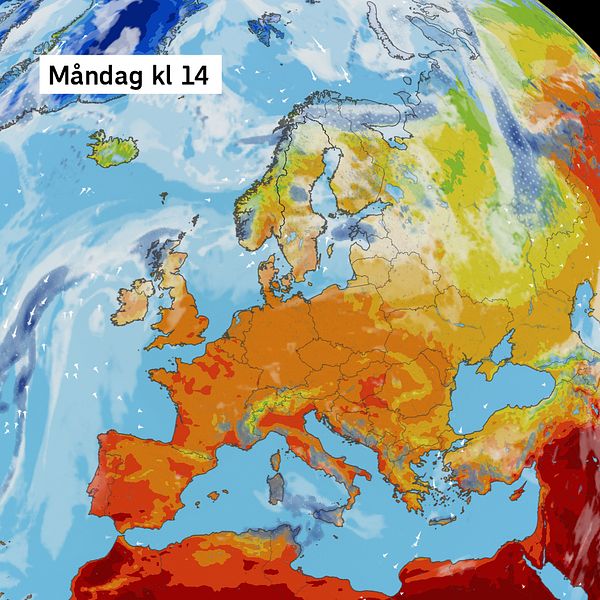 Väderkarta som visar väder i Europa – prognos för de kommande dagarna
