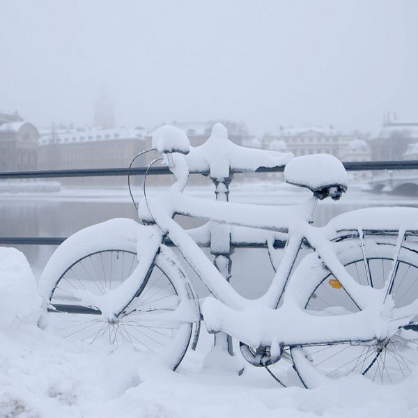 En cykel täckt av snö