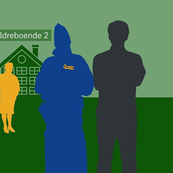 Illustration av äldreboende med tre silhuetter framför byggnaden.