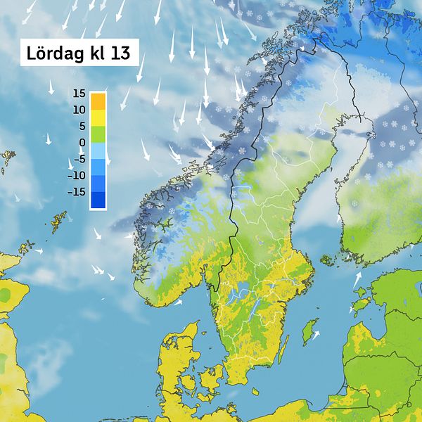 Väderkarta som visar väder i Sverige – prognos för i dag och kommande dagar.
